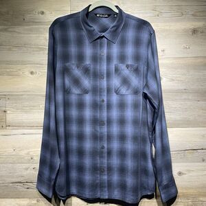 Travis Mathew Lightweight Button-Up Shirt Size Large Blue Plaid Soft Knit Slim